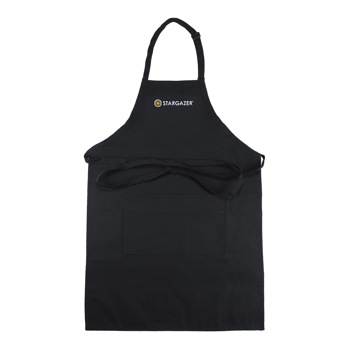Stargazer embroidered logo apron - black, stain-resistant poly/cotton twill.